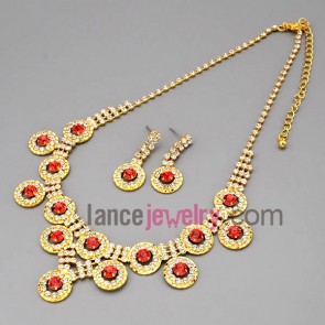 Charming necklace set with claw chain decorate red rhinestone with rings model 