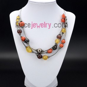 Colorful necklace decorated with different shapes and colors of beads 
