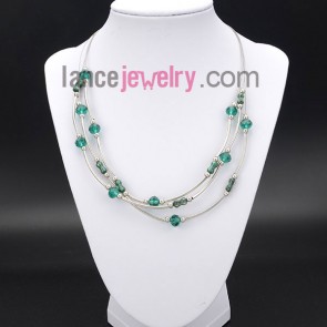 Romantic necklace with green crystal  and brass
