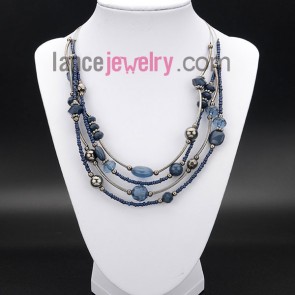 Fashion necklace  with shining acrylic beads and bule measles
