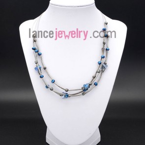 Sweet necklace with shining blue crystal beads and butterflies model 
