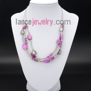 Romantic necklace with lavender shell beads and alloy