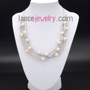 Pure necklace with shiny pearl and   small size brass
