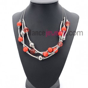 Romantic suit of necklace with ccb beads and acrylic beads in red and silver color
