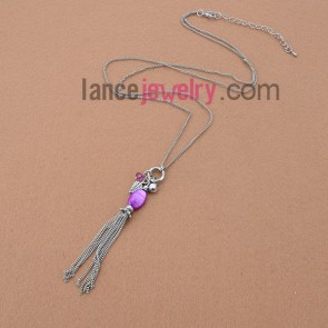 Cute necklace with chain pendant decorated purple shell beads 
