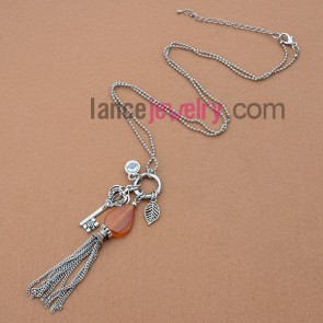 Trendy necklace with agate bead and ring decorated different pendant 