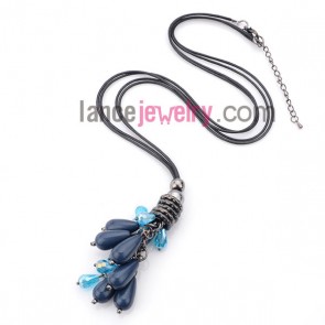 Cool necklace with wax rope decorated
blue crystal and acrylic beads