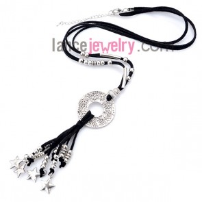 Glittering necklace with korean cashmere and alloy ring decoreted stars pendant
