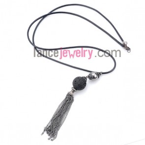 Cool necklace with wax rope and lava decoreted chain pendant