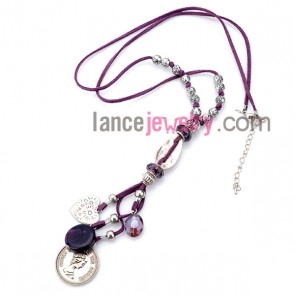 Elegant necklace with korean cashmere and ccb beads and different alloy pendant