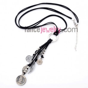 Cool necklace with korean cashmere in black and ccb beads and different alloy pendant