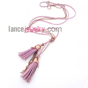 Sweet necklace with korean cashmere in pink and chain


