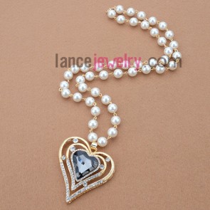 Unique Sweater Chain Necklace with Alloy Fingings,Heart Shape with Rhinestone Decorated