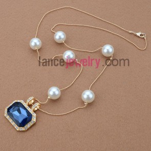 Exquisite Sweater Chain Necklace with Blue Stone