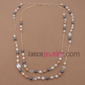 Fashion Sweater Chain Necklace with 3 Colors Pearl