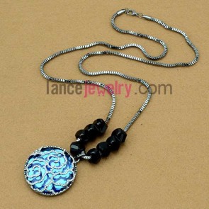 Rhinestone ornate glass flower pendant sweater chain necklace
