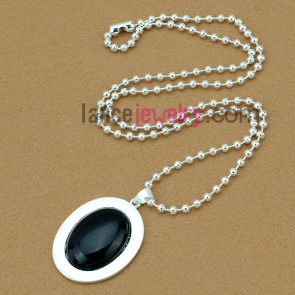 Trendy glass & alloy oval pendant sweater chain necklace