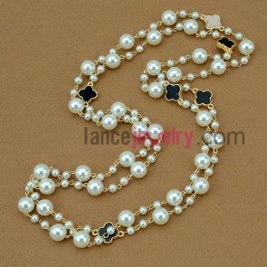 Hand-made imitation pearl & enamel finding ornate strand necklace