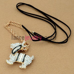 Cute rhinestone animal model decorated zinc alloy chain necklace