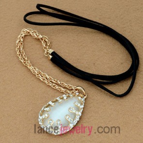 Delicate droplets shape chain necklace decorated with rhinestone & cat eye