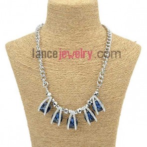 Fashion sweater chain with blue color crystal beads pendant