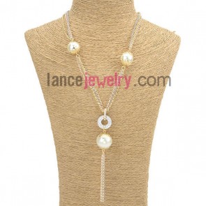 Trendy circle with rhinestone beads decoration sweater chain