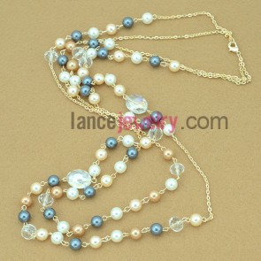 Multicolor pearl long costume necklace
