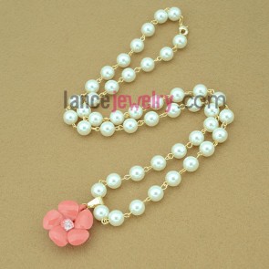 Popular resin flower charm long pearl necklace