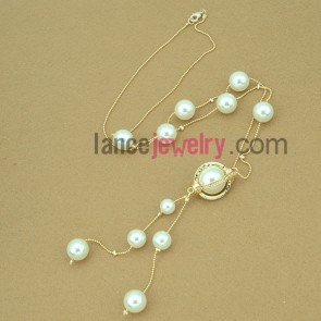 Fashion golden chain necklace with pearls