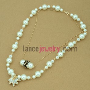 New fashion rhinestone pendant double pearl necklace