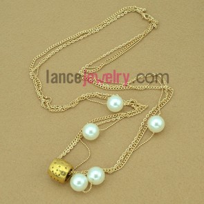 Hot sale golden layered chain necklace with pearl