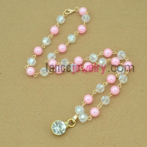 Pink pearl & beads strand necklace