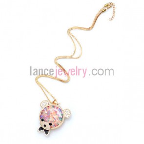 Lovely glass bear pendant sweater chain necklace