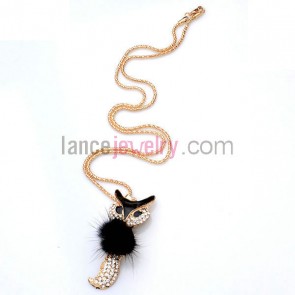 Hair ball ornate fox pendant sweater chain necklace