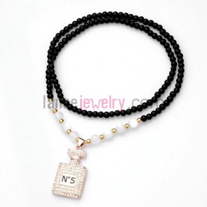 Ceramic bead strand rhinetone scent bottle pendant necklace