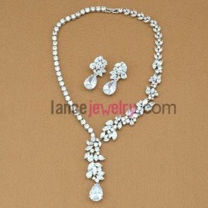 Glittering white color zirconia beads necklace and earrings set