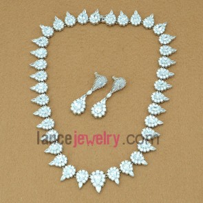 Unique shape zirconia beads decorated neckalce and earrings set