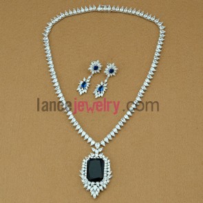 Fashion blue color zirconia beads drop earrings and necklace set