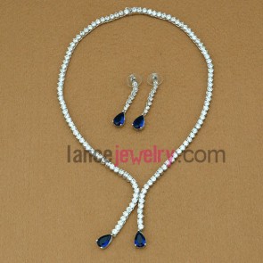 Elegant drop earrings and necklace set with bglue color zirconia beads deocrated
