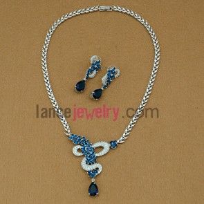 Nice drop earrings and necklace set with blue color zirconia beads