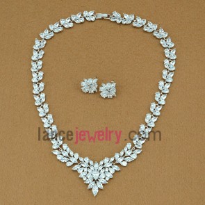 Glittering white color zirconia beads decorated necklace&earrings set
