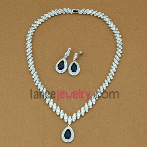Classic blue color zirconia beads earrings&necklace set