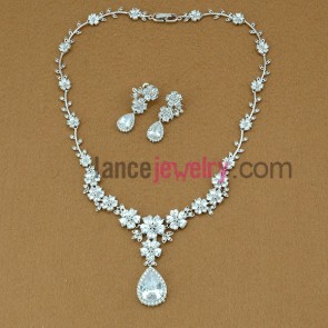 Nice white color zirconia beads earrings and necklace set