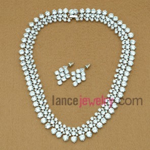 Classic round zirconia beads earrings and necklace set