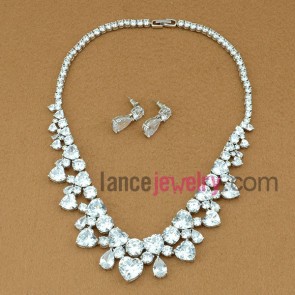 Glittering white color zirconia beads decorated necklace and earrings set