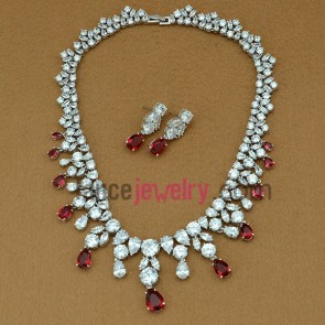 Gorgeous red color zirconia beads earrings ans necklace set