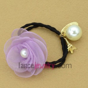 Romantic violet color fabric decorated hair holder with pendants