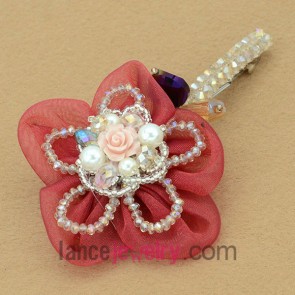 Gorgeous red color flower design decoration hair clip