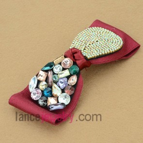 Fashion maroon color hair clip with ccb and crystal beads