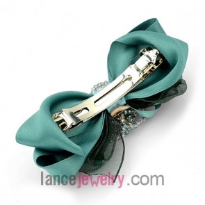 Delicate black & green ribbon hair clip